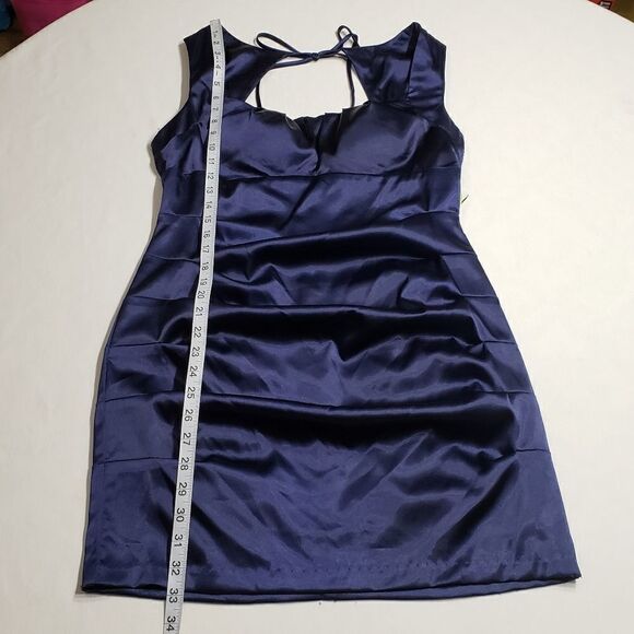 Windsor Metallic Blue Satin Side Pleats Tie Around Bodycon Dress Size 13 NWT - Picture 14 of 16